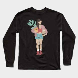 Girl with a flower in a pot Long Sleeve T-Shirt